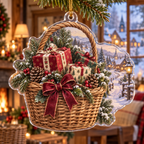 Holiday Wicker Basket Acrylic Christmas Ornament — digital product visualization