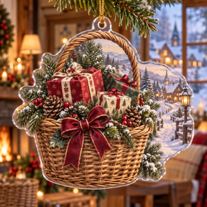 Holiday Wicker Basket Acrylic Christmas Ornament
