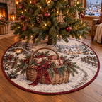 Holiday Wicker Basket Quilted Christmas Tree Skirt — digital product visualization