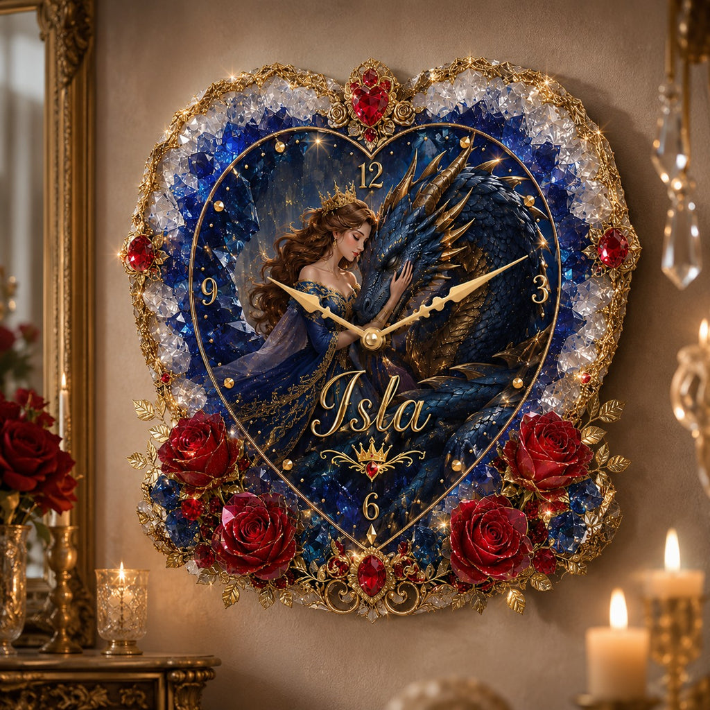 Personalized dragon princess Custom Name Wall Clock — personalized with a custom name