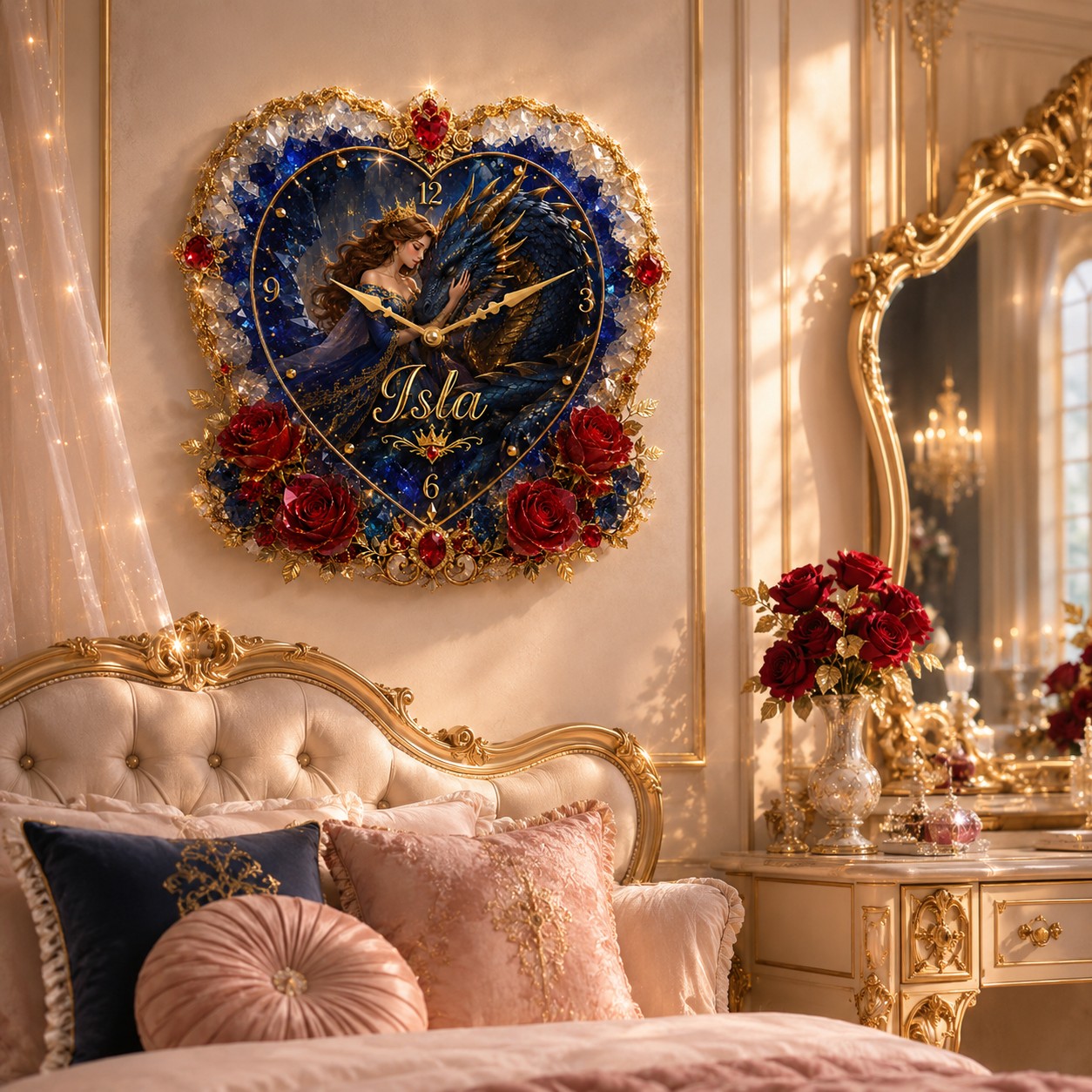 Personalized dragon princess Custom Name Wall Clock — personalized with a custom name