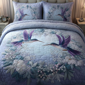 Hummingbird Heaven Lilac 3-Piece Quilted Bedding Set