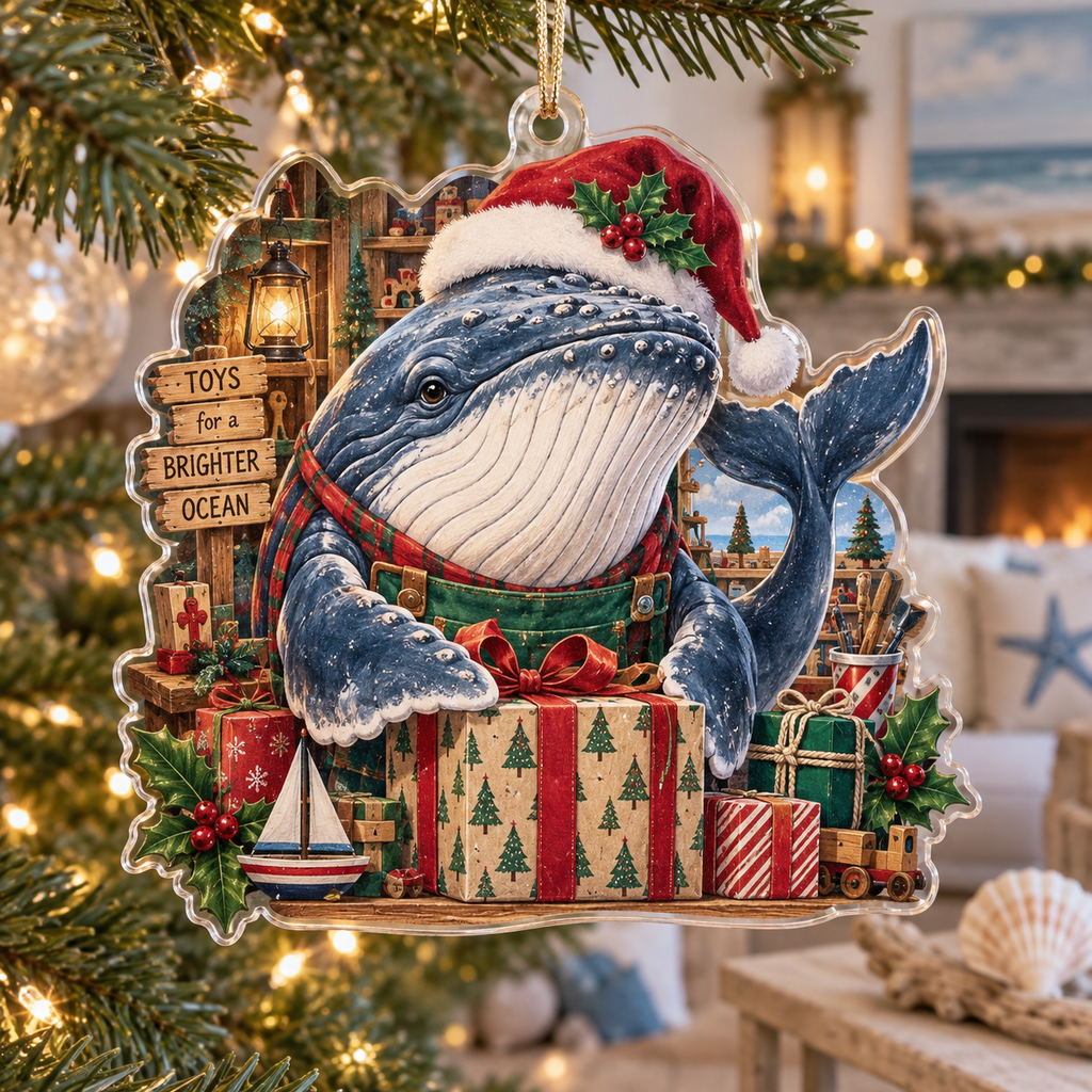 Humpback Whale Acrylic Christmas Ornament — digital product visualization