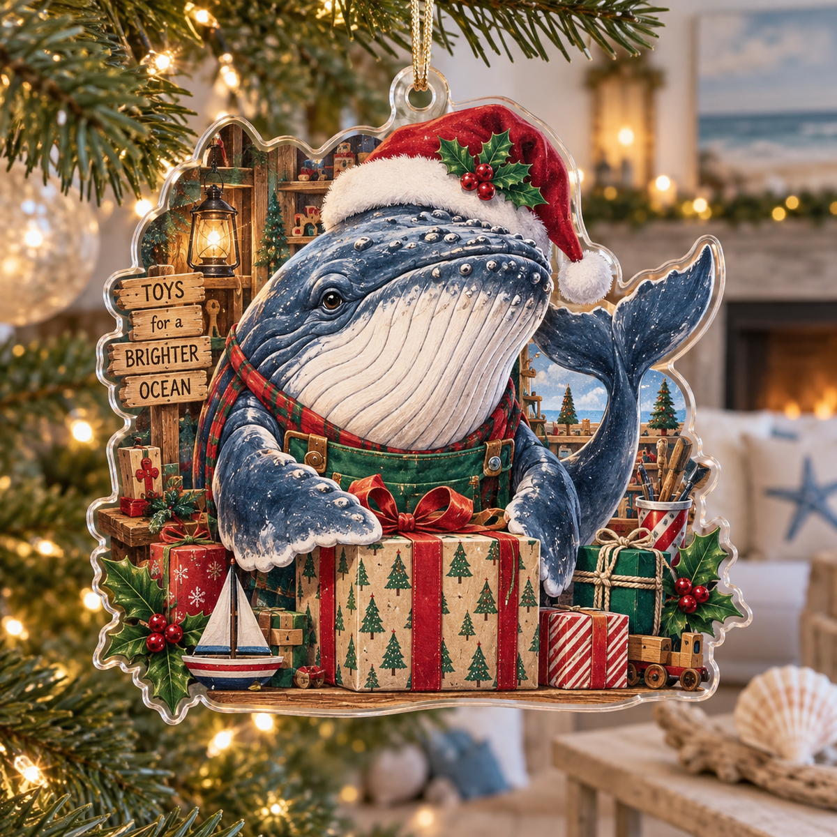 Humpback Whale Acrylic Christmas Ornament — digital product visualization