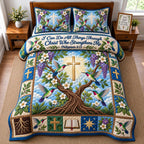 I Can Do All Things quilted 3-piece bedding set on a made bed with two matching pillow shams