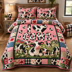 I Love Cows quilted 3-piece bedding set on a made bed with two matching pillow shams