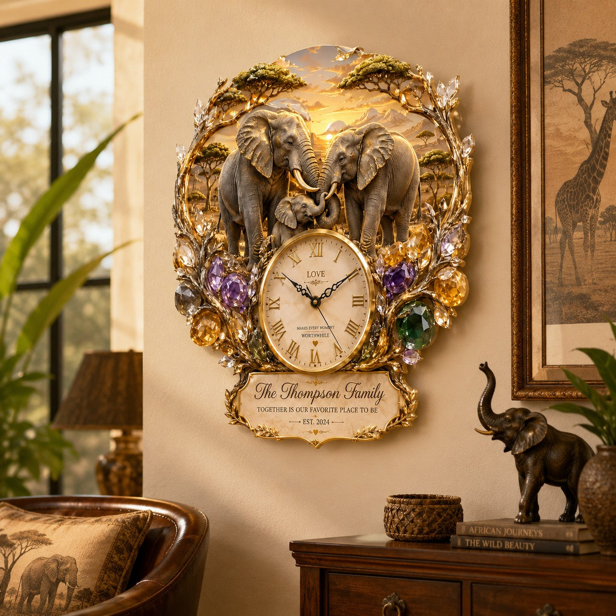 Personalized elephant Custom Name Wall Clock — personalized with a custom name