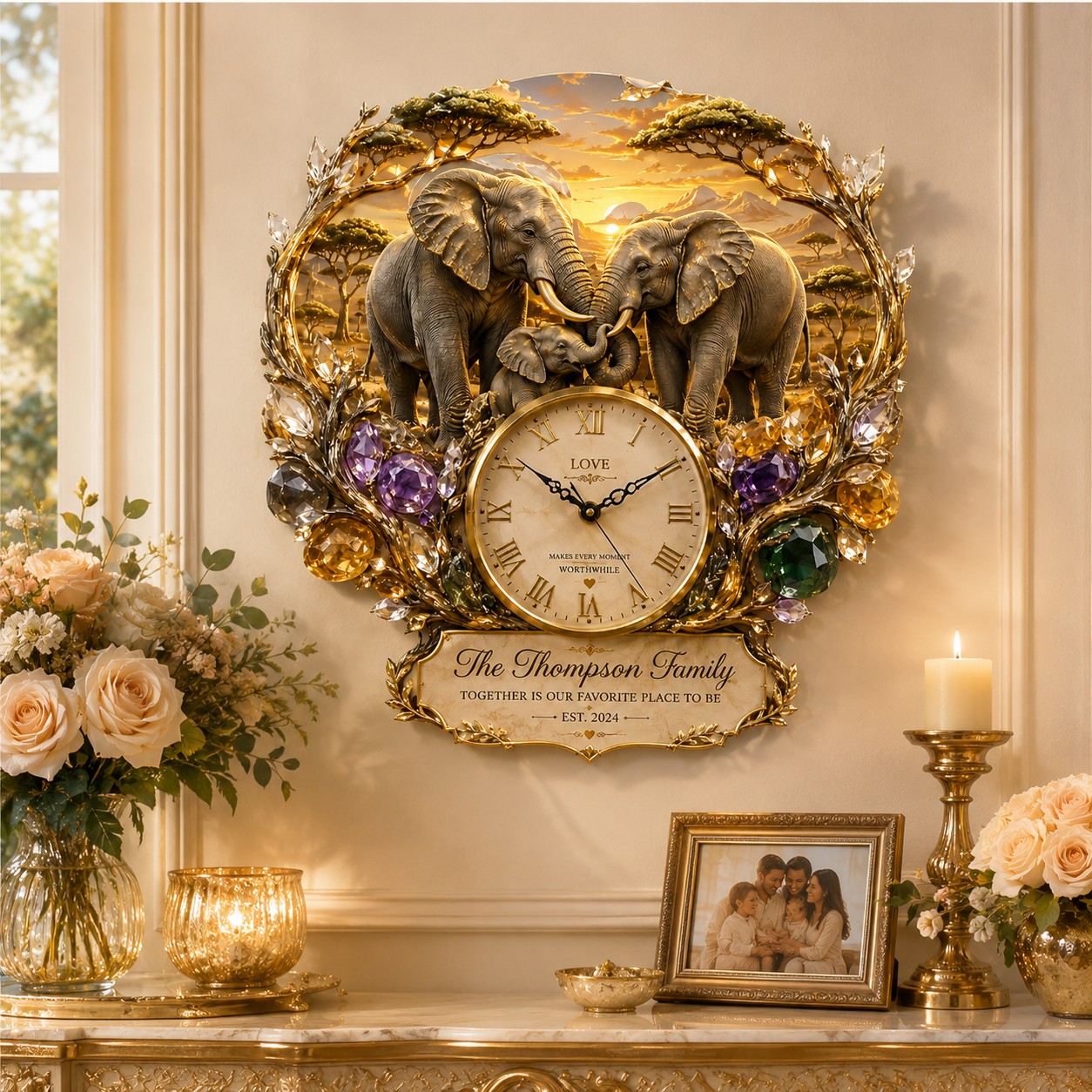 Personalized elephant Custom Name Wall Clock — personalized with a custom name