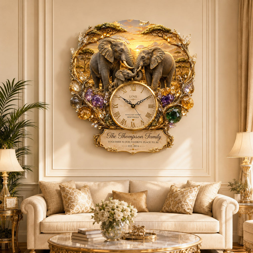 Personalized elephant Custom Name Wall Clock — personalized with a custom name