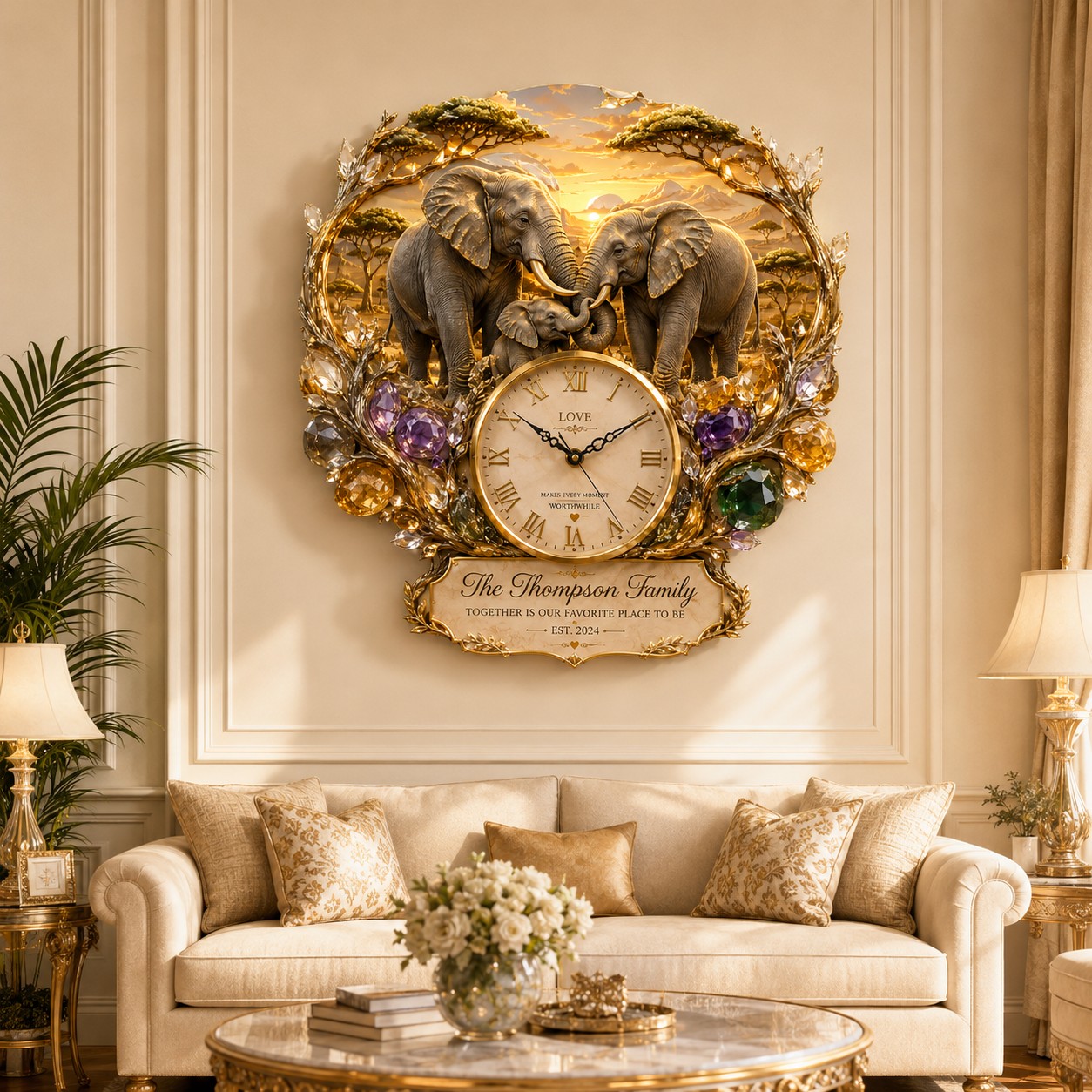 Personalized elephant Custom Name Wall Clock — personalized with a custom name