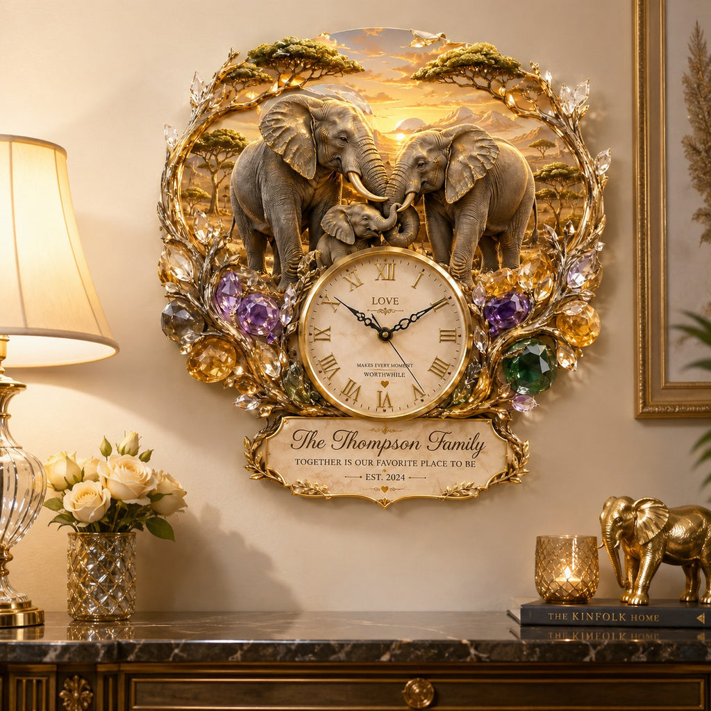 Personalized elephant Custom Name Wall Clock — personalized with a custom name