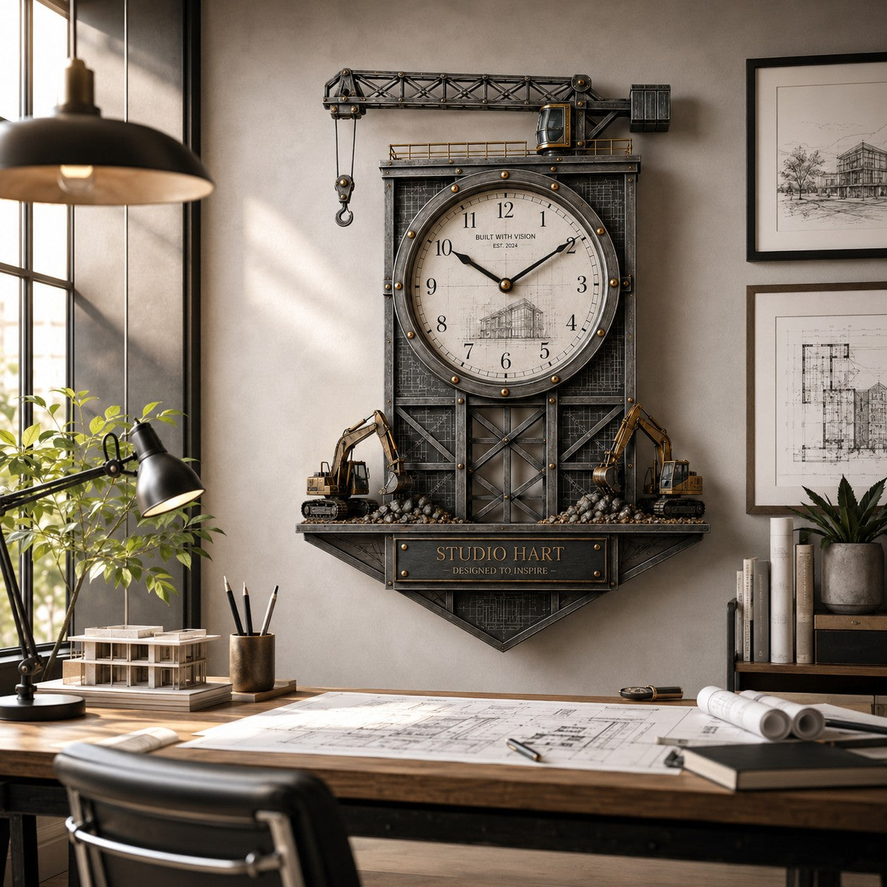 Personalized Architect Blueprint Custom Name Wall Clock — personalized with a custom name