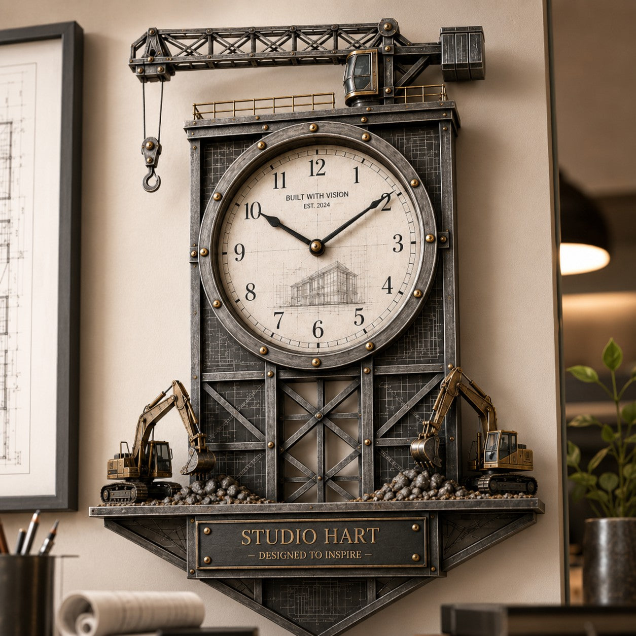 Personalized Architect Blueprint Custom Name Wall Clock — personalized with a custom name