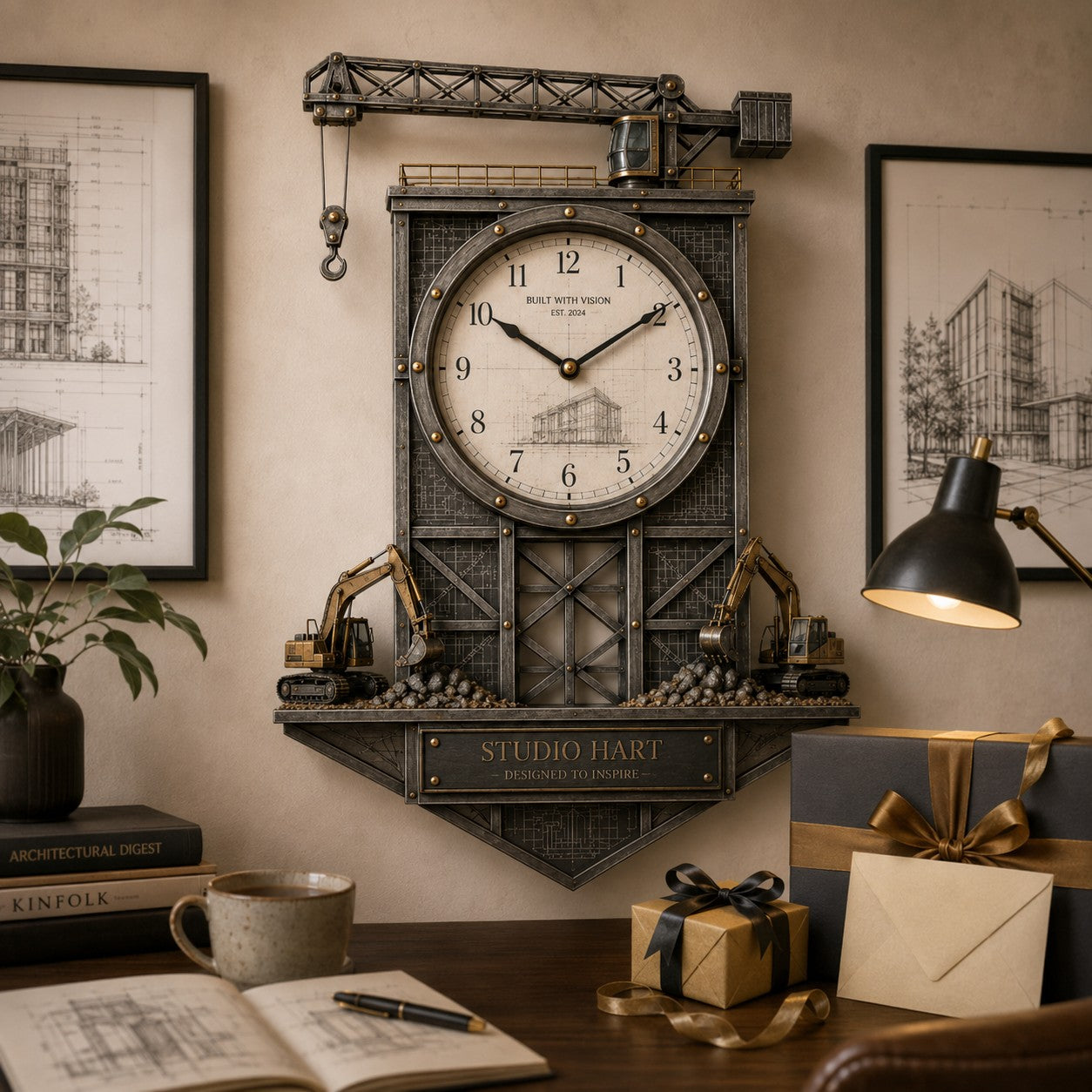 Personalized Architect Blueprint Custom Name Wall Clock — personalized with a custom name