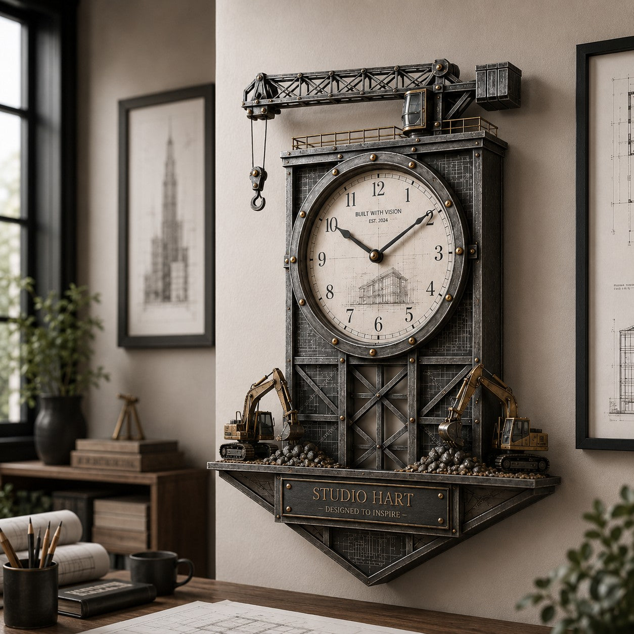 Personalized Architect Blueprint Custom Name Wall Clock — personalized with a custom name
