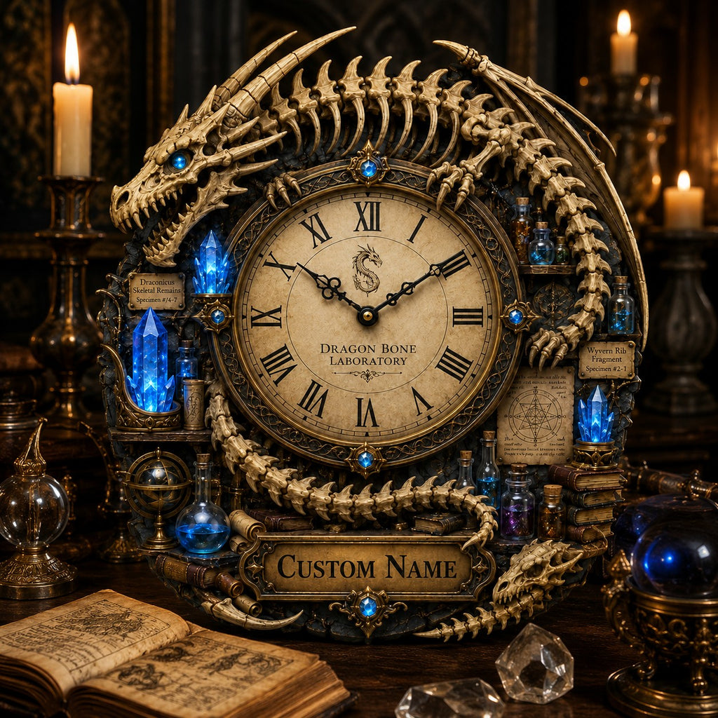 Dragon skeleton Custom Name Wall Clock — personalized with a custom name