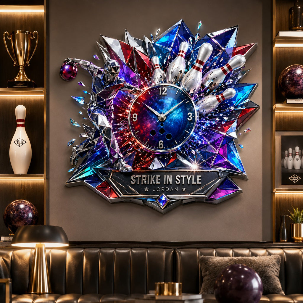 Strike bowling Custom Name Wall Clock — personalized with a custom name