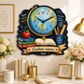Teacher globe Custom Name Wall Clock — personalized with a custom name