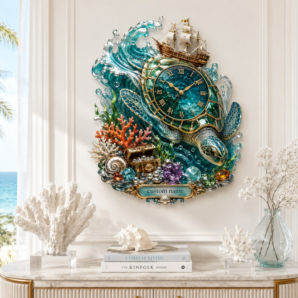 Personalized crystal sea turtle wall clock — personalized with a custom name