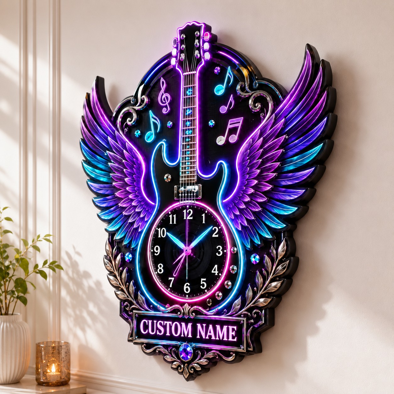 Rock guitar enthusiasts Custom Name Wall Clock — personalized with a custom name
