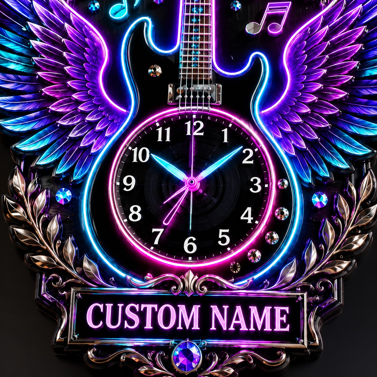 Rock guitar enthusiasts Custom Name Wall Clock — personalized with a custom name