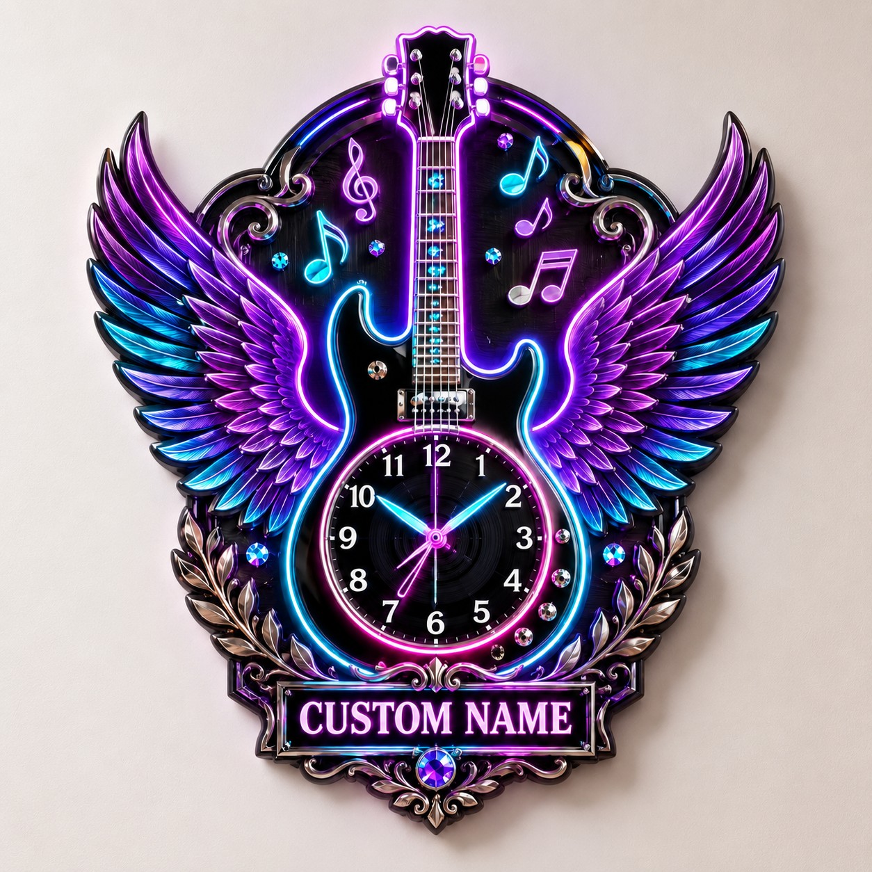Rock guitar enthusiasts Custom Name Wall Clock — personalized with a custom name