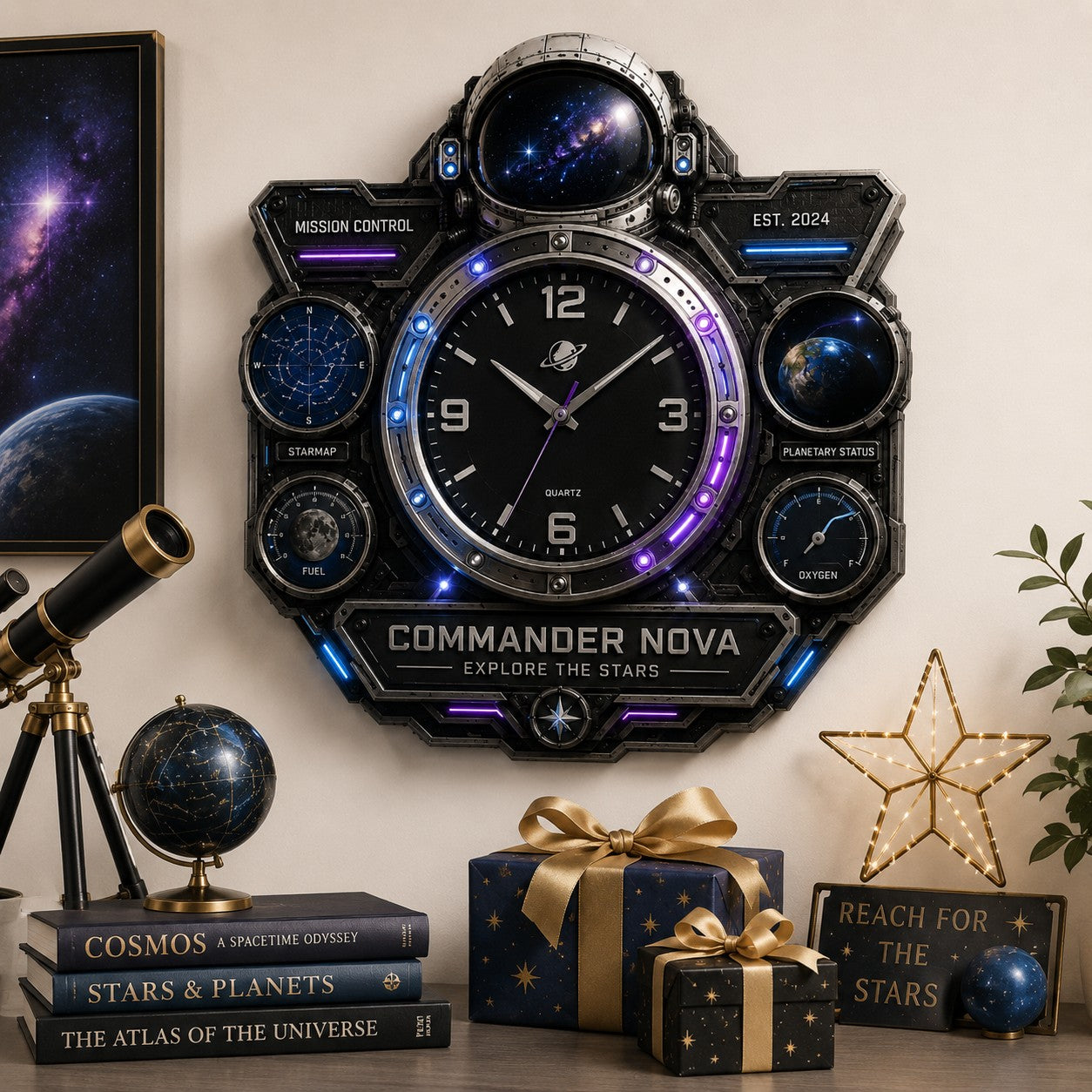 Custom astronaut clock — personalized with a custom name
