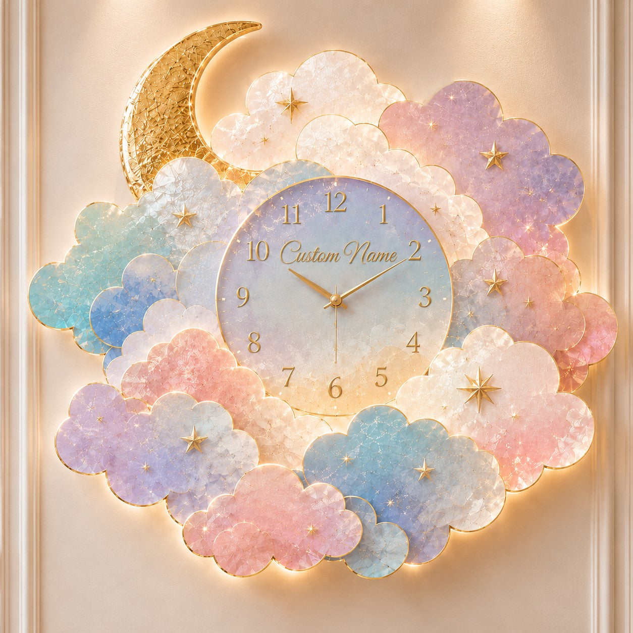 Moon cloud Custom Name Wall Clock — personalized with a custom name