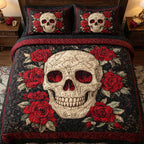 Ivory Bloom quilted 3-piece bedding set on a made bed with two matching pillow shams