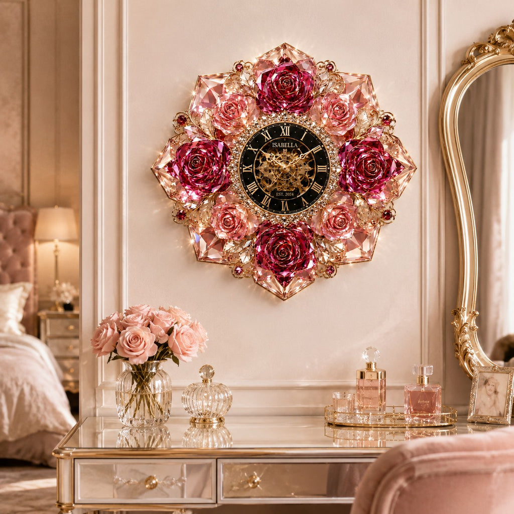 Personalized rose crystal Custom Name Wall Clock — personalized with a custom name