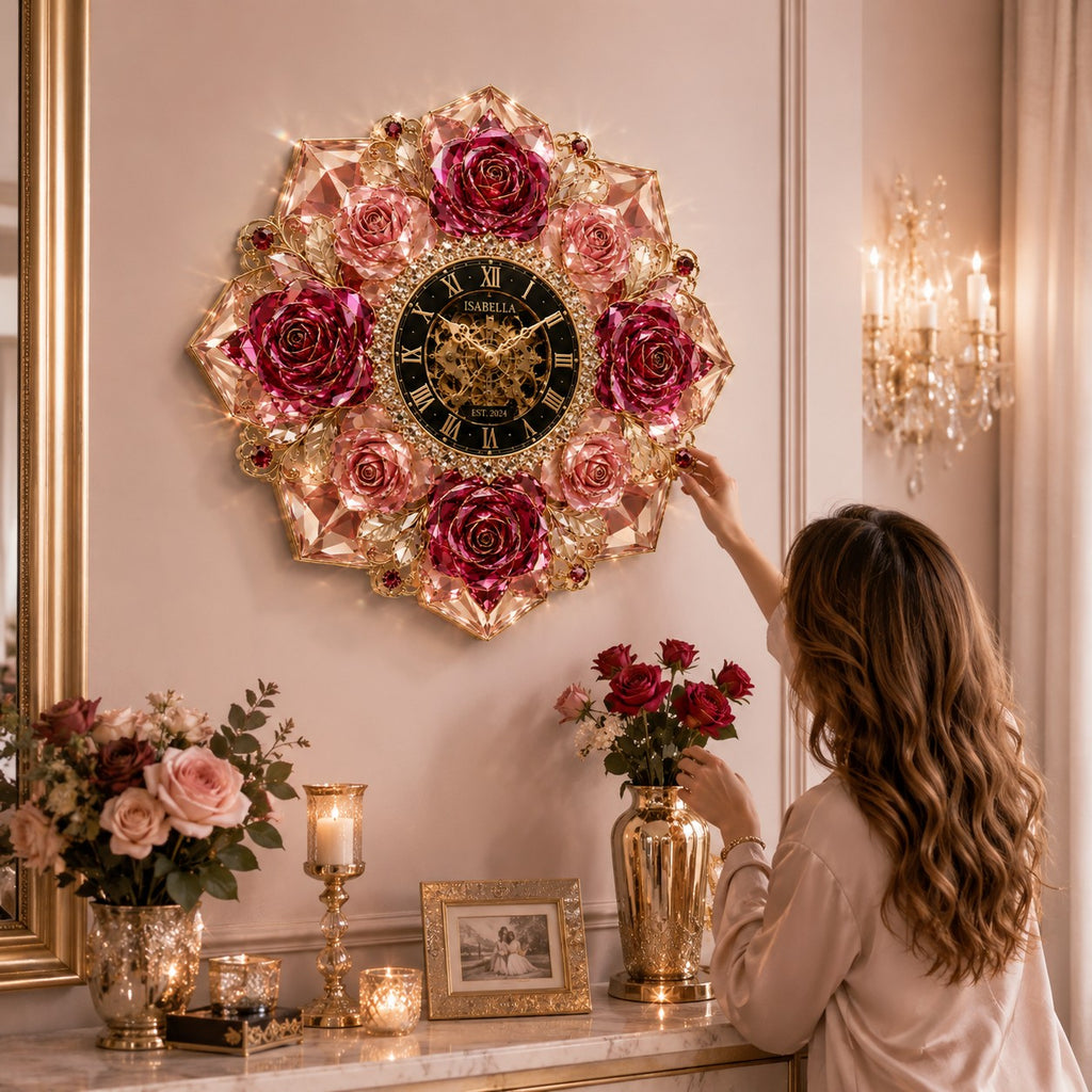 Personalized rose crystal Custom Name Wall Clock — personalized with a custom name