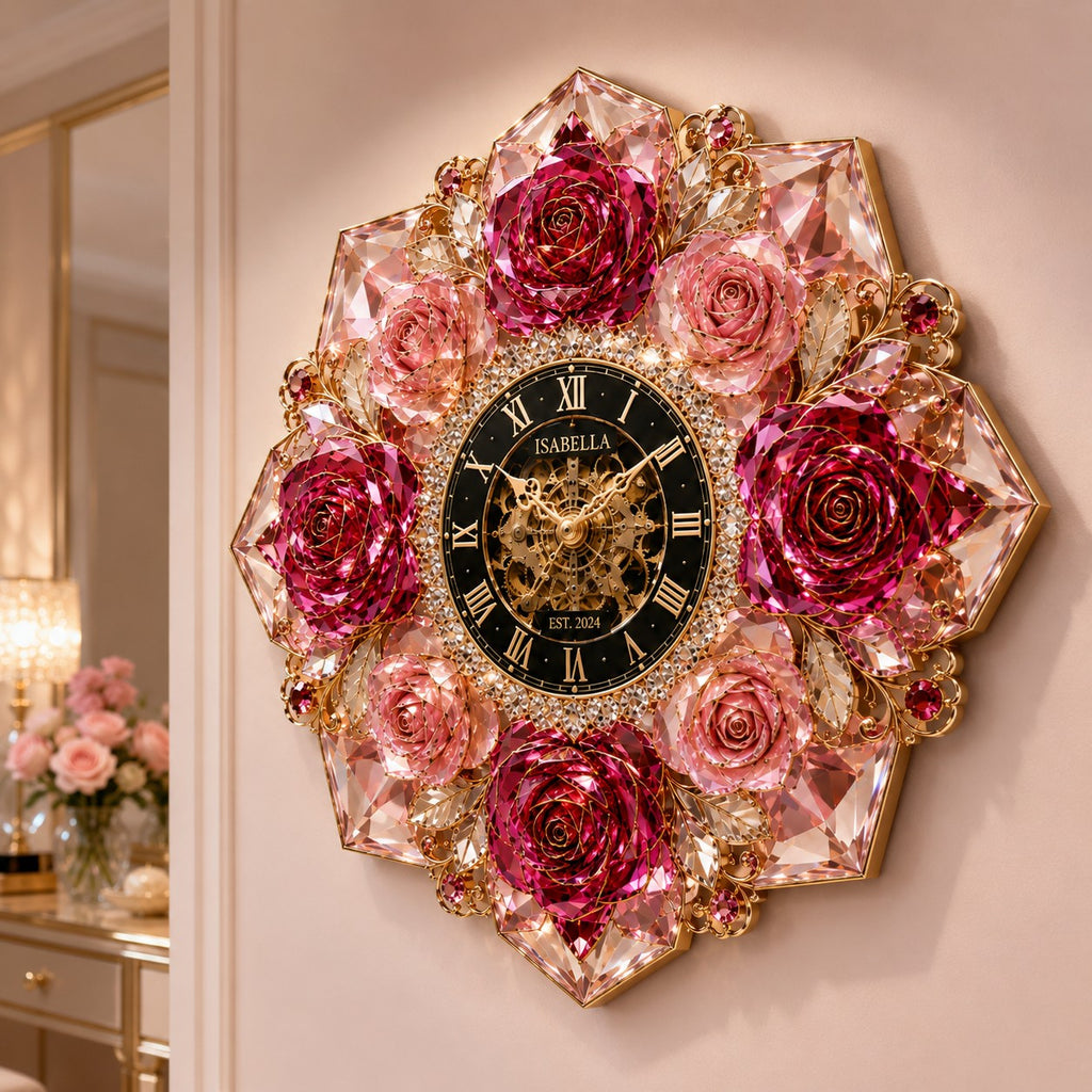 Personalized rose crystal Custom Name Wall Clock — personalized with a custom name