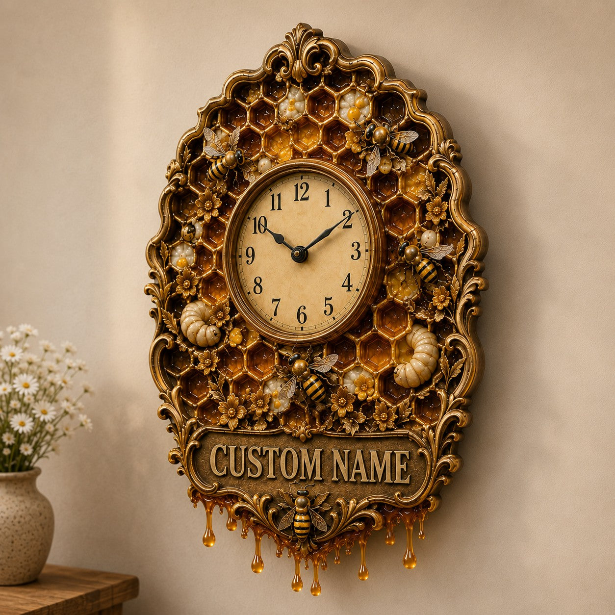 Honey Bee Lover Custom Name Wall Clock — personalized with a custom name