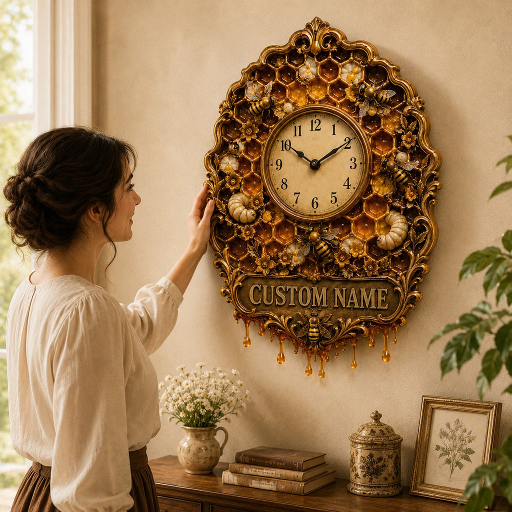 Honey Bee Lover Custom Name Wall Clock — personalized with a custom name