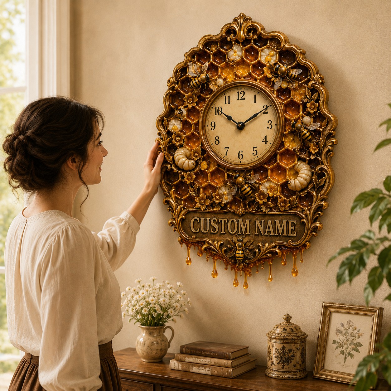 Honey Bee Lover Custom Name Wall Clock — personalized with a custom name