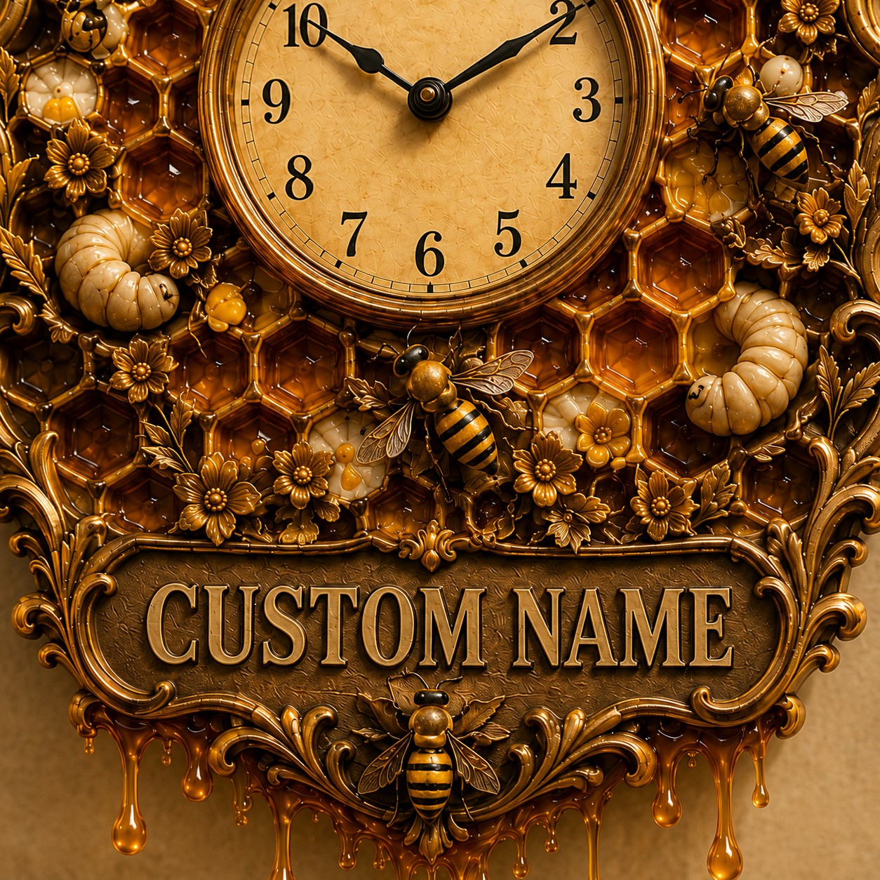 Honey Bee Lover Custom Name Wall Clock — personalized with a custom name