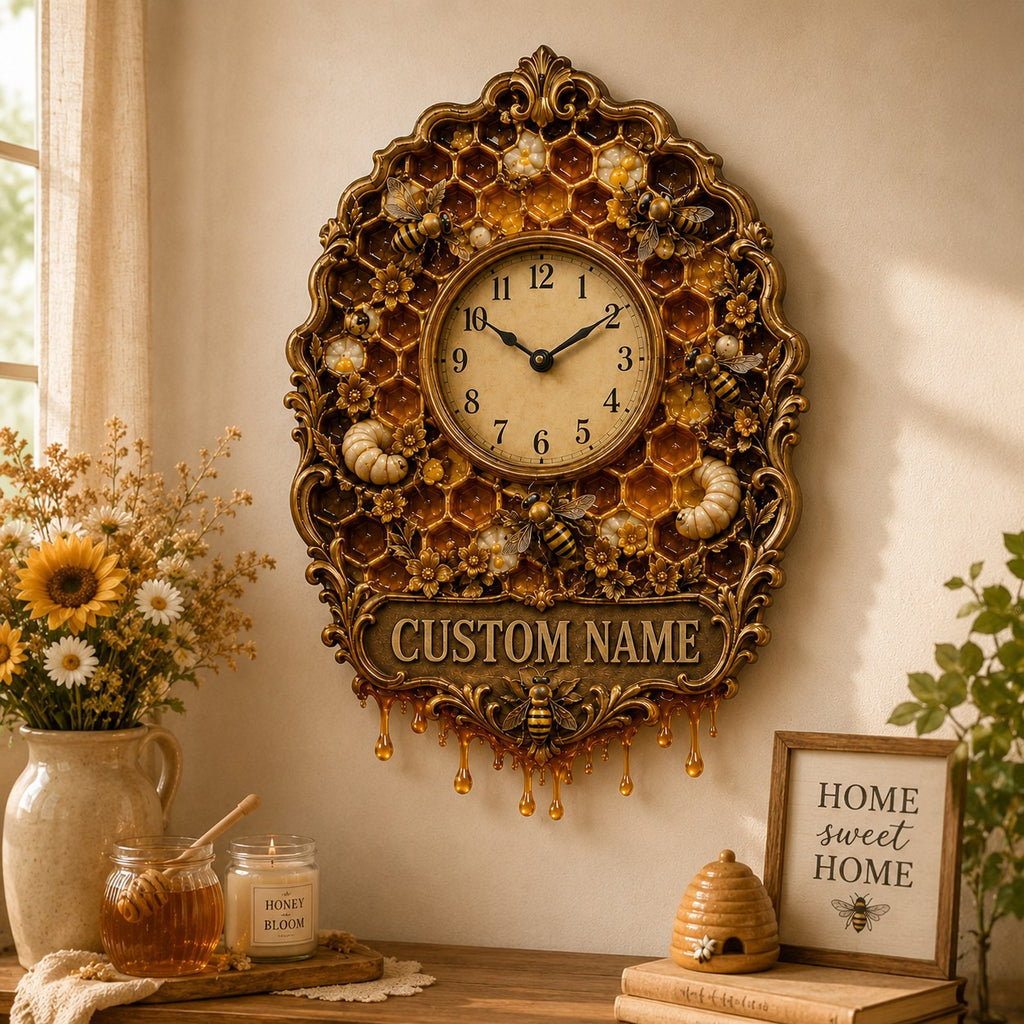 Honey Bee Lover Custom Name Wall Clock — personalized with a custom name