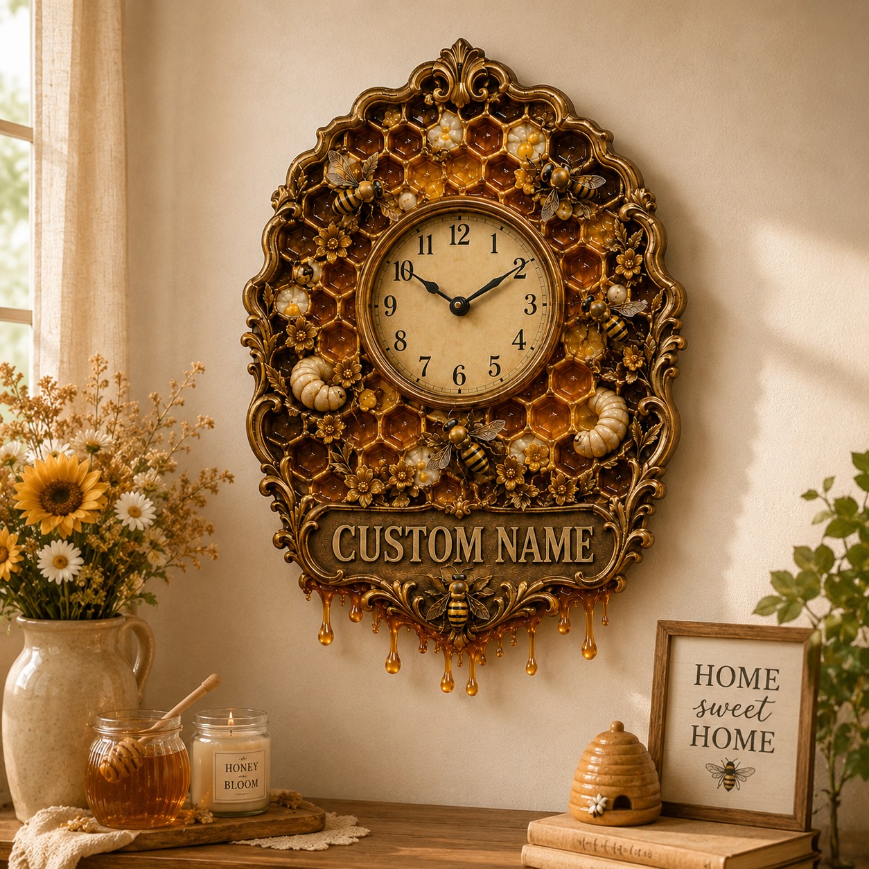 Honey Bee Lover Custom Name Wall Clock — personalized with a custom name