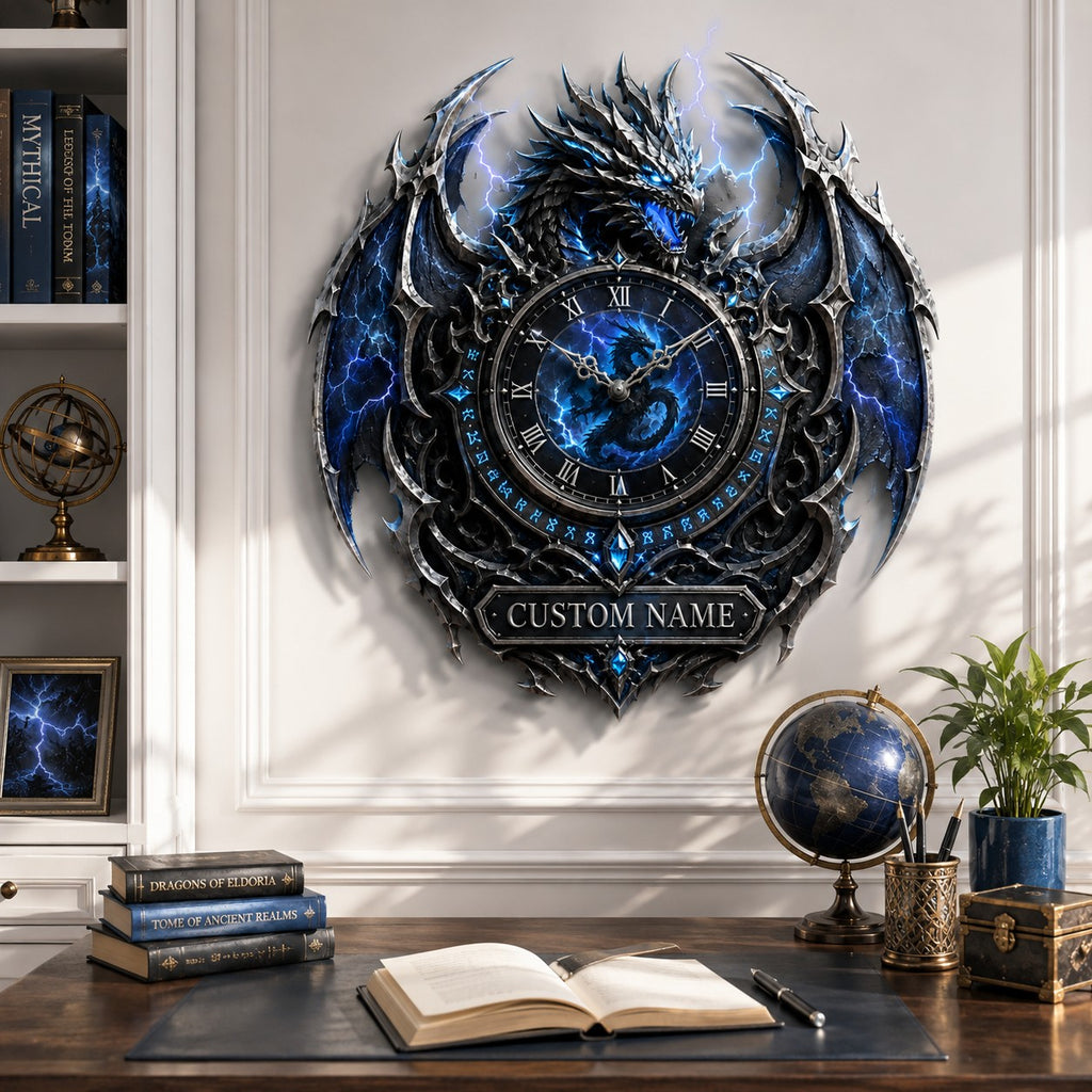 Storm dragon Custom Name Wall Clock — personalized with a custom name