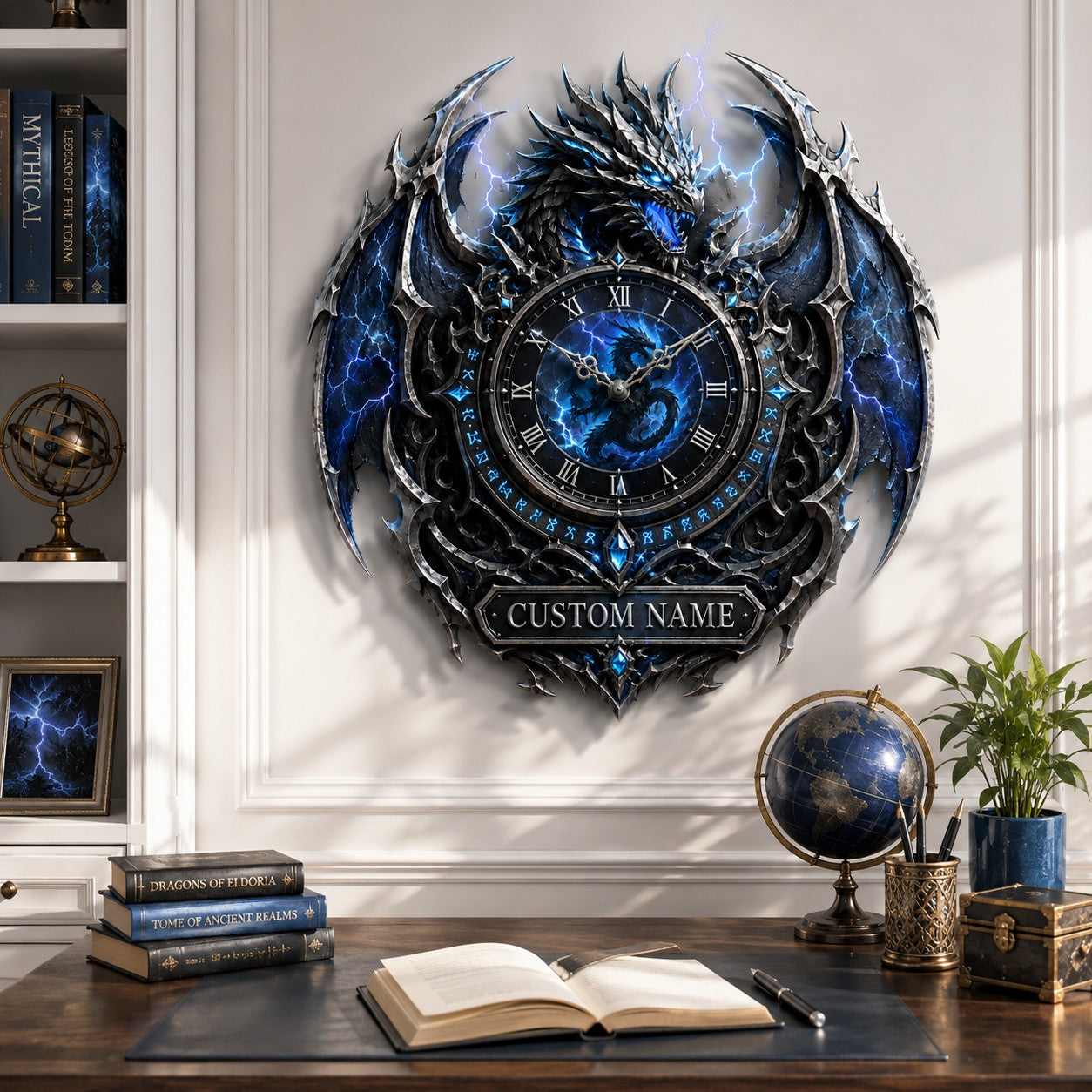 Storm dragon Custom Name Wall Clock — personalized with a custom name