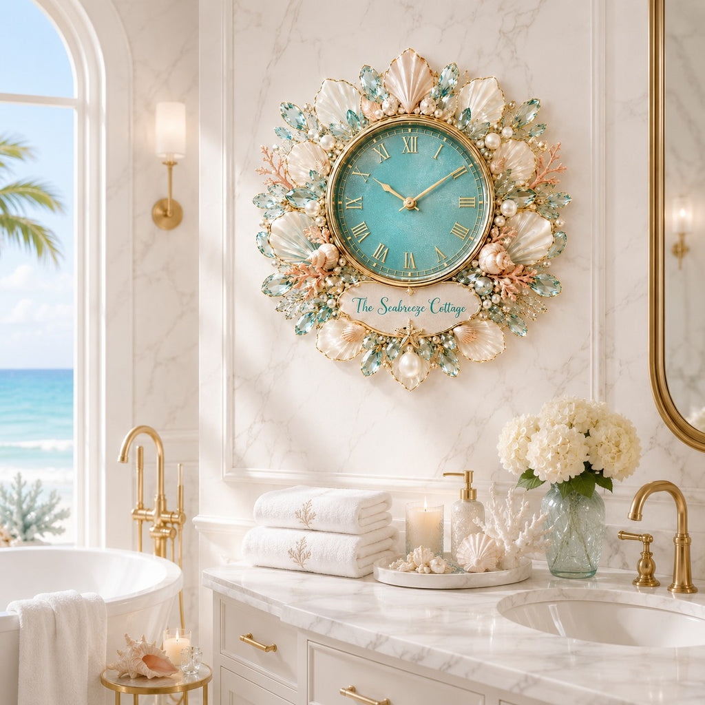 Coastal seashell Custom Name Wall Clock — personalized with a custom name