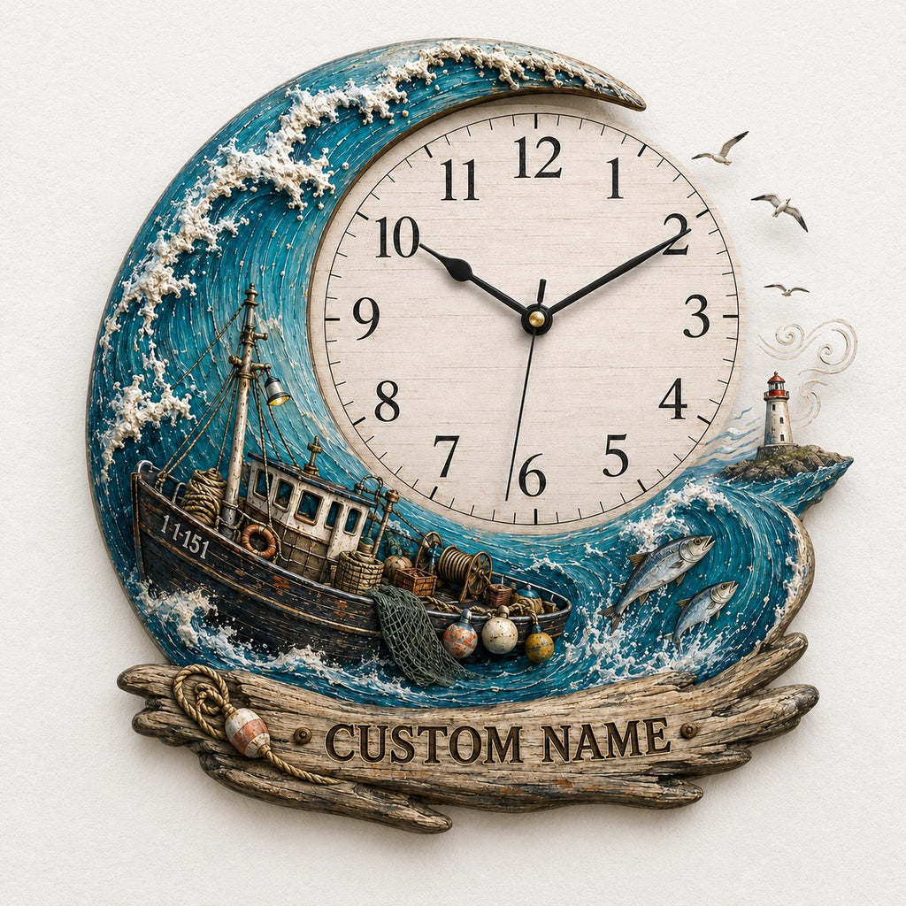 Trawler timepiece Custom Name Wall Clock — personalized with a custom name