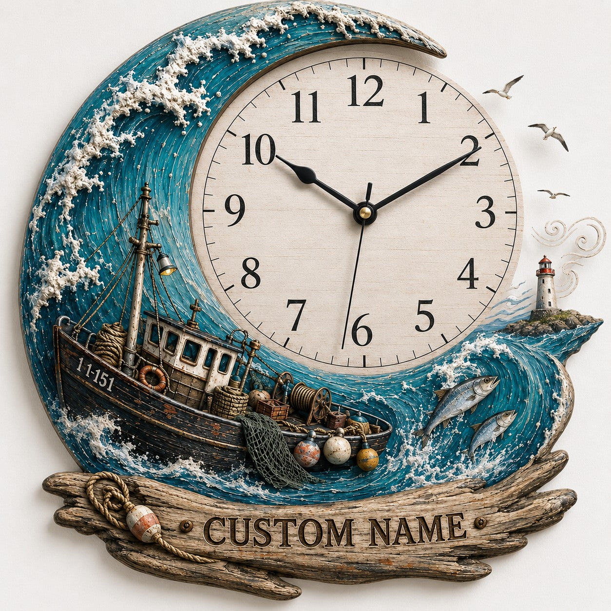 Trawler timepiece Custom Name Wall Clock — personalized with a custom name