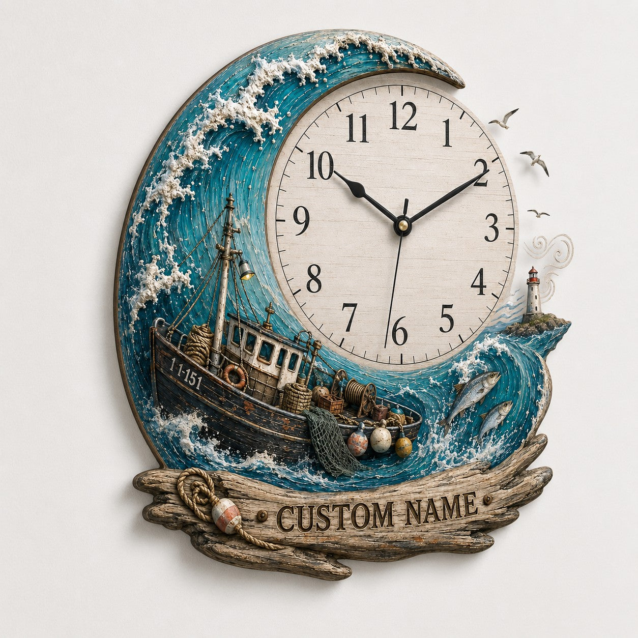 Trawler timepiece Custom Name Wall Clock — personalized with a custom name