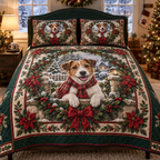 Jack Russell Terrier Christmas 3-Piece Quilted Bedding Set — digital product visualization