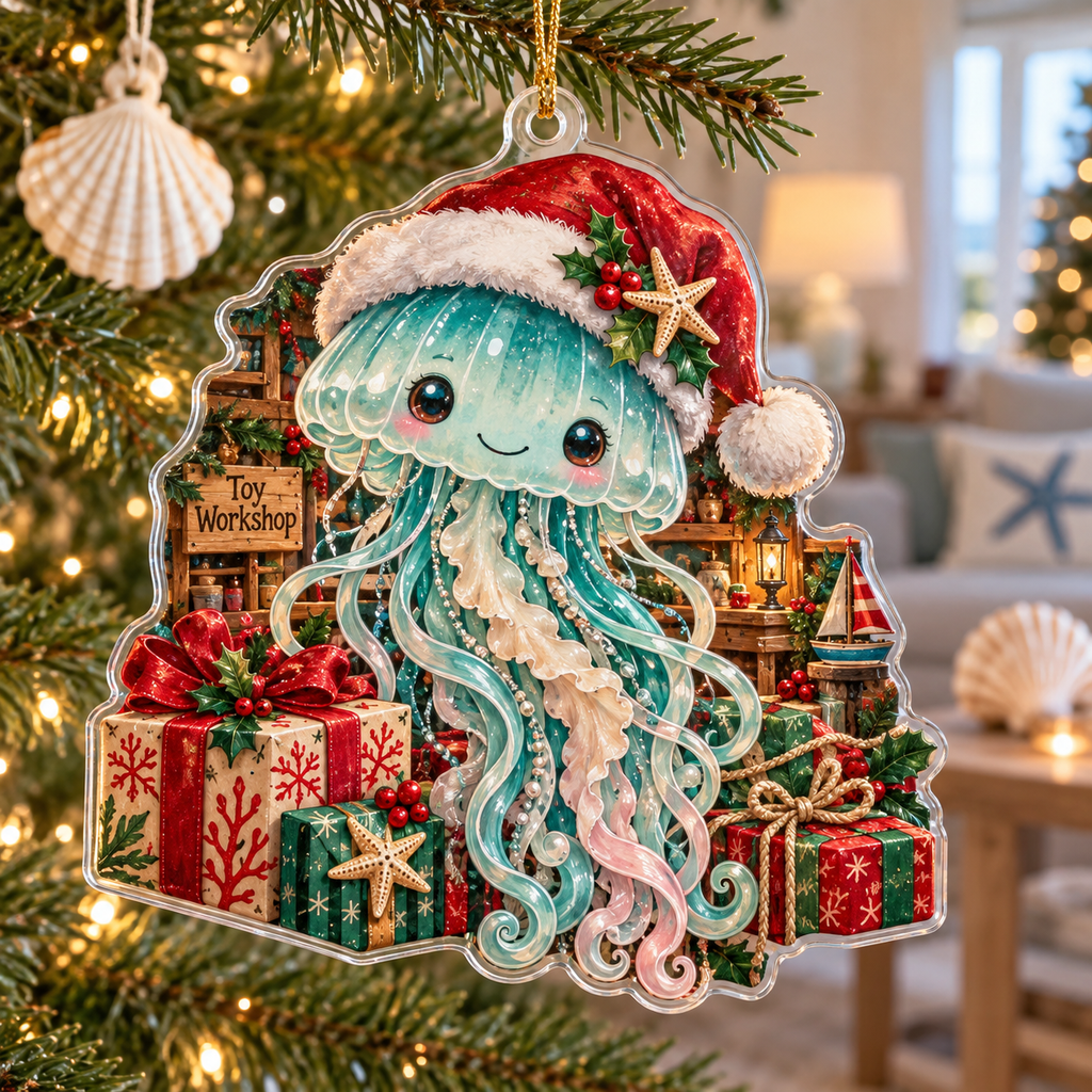 Jellyfish Acrylic Christmas Ornament — digital product visualization