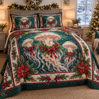 Jellyfish Christmas 3-Piece Quilted Bedding Set — digital product visualization