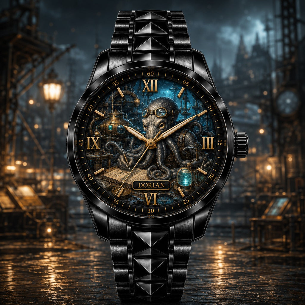 Custom Steampunk Octopus Inventor Watch — personalized with a custom name