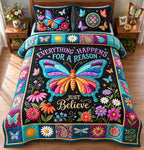Just Believe quilted 3-piece bedding set on a made bed with two matching pillow shams