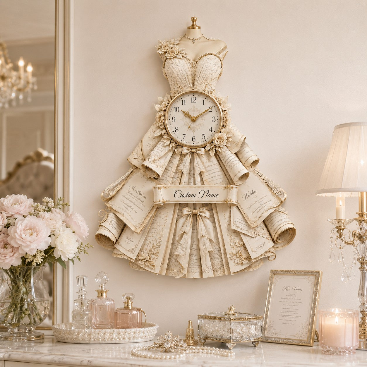 Wedding book lover personalized wall clock — personalized with a custom name